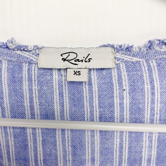 RAILS Everly Boho Striped Linen Cotton Tiered Long Sleeve Blue White Dress XS - Picture 10 of 14